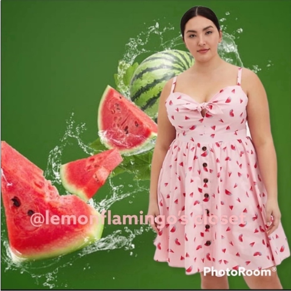 Torrid watermelon pinup girl style tie front poplin dress 00X